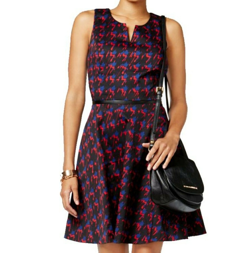Tommy Hilfiger Blue & Red Printed Sheath Dress